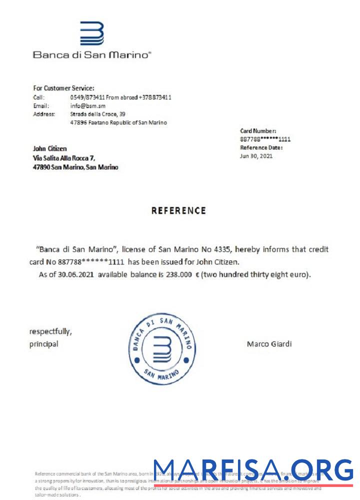 Realistic San Marino Banca di San Marino reference download for verification